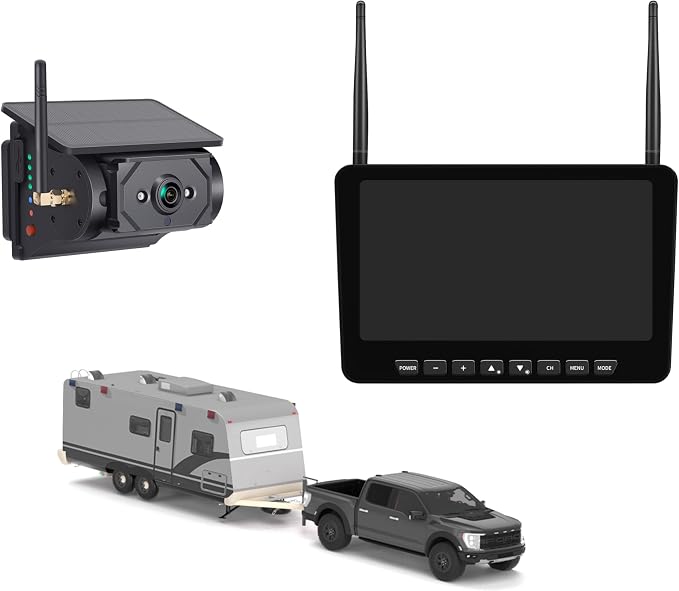 Magnetic Solar RV Backup Camera System – 7-Inch Wireless Monitor with Water Proof Solar Charging Camera, 1080P, Long Range, Mirror/Flip, for RV/Trailer/Truck