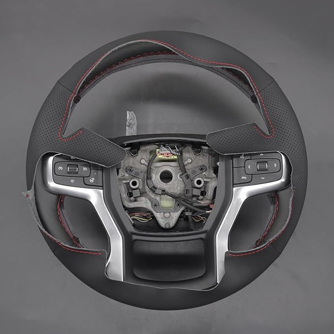 MEWANT DIY Black Artificial Leather Steering Wheel Cover for Chevy Silverado 1500/2500/3500 Suburban Tahoe Blazer