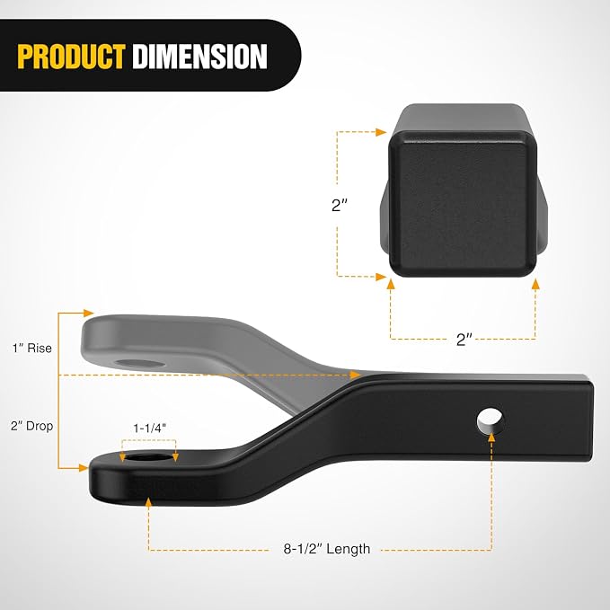Nilight Forged Trailer Hitch Mount Fits 2 Inch Receiver Square 5/8" Hitch Pin Clip 17000 lbs 2" Drop, 1-1/4” Hole, Gloss Black Powder Coat