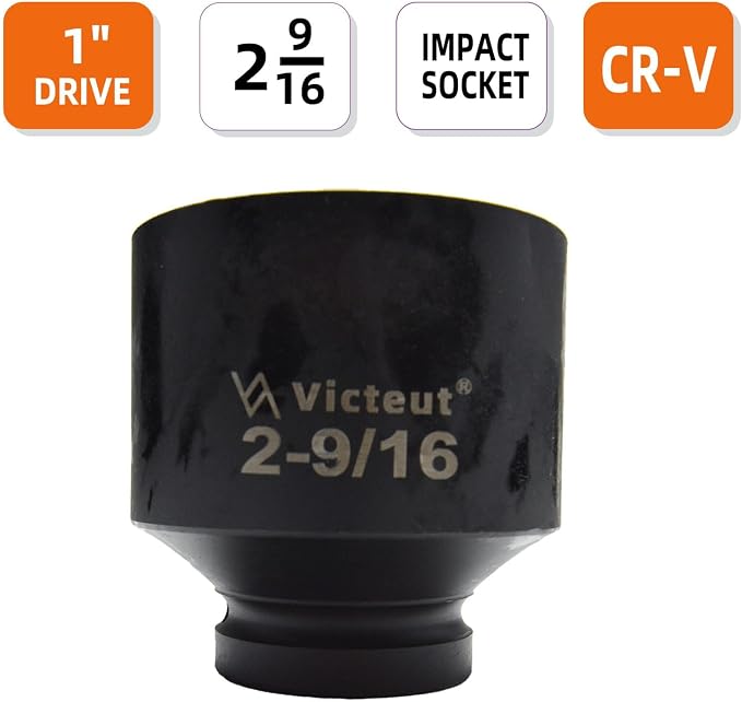 1" Drive 2-9/16" Impact Socket, 6-Point, Heat Treated Cr-V Alloy Steel, One-Piece Forged, Surface Phosphating and Blackening Treatment, Anti-rust, Radius Corner Design, No Harm to Nut Corners