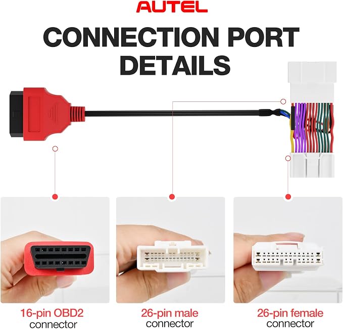 Autel Original TESKIT3Y Teala Diagnostic Cable Adapter for Tesla Model 3 & Y, 26Pin OBD1 to 16 Pin OBD2 Extension Harness Connector, Work with OBD2 Scanner MaxiSys Ultra Elite 2 PRO MS908S PRO MS909