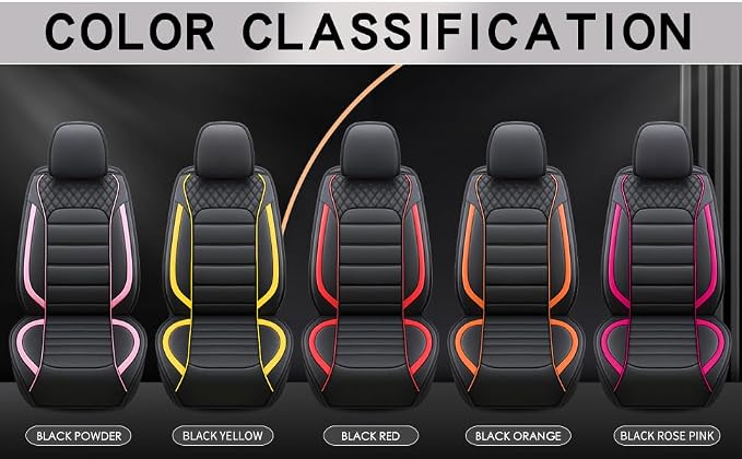 Quiln-03 Leather Seat Cover 5 Seat Full, Universal Suitable for Most Cars, SUVs, Pickup Trucks, Airbag Compatible Car Seat Cushion Covers (Black&Rose)