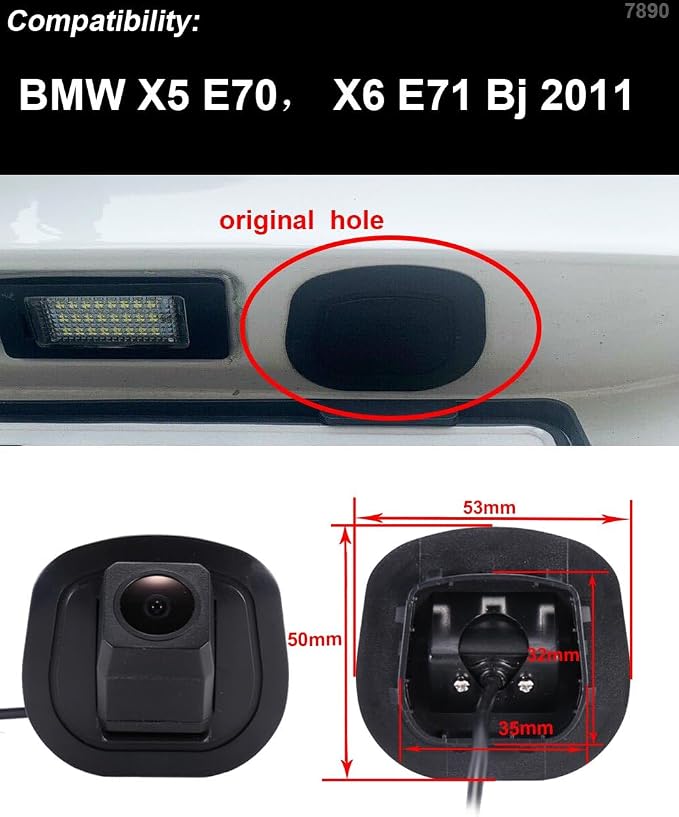 1280p Super Pro Waterproof Car Rear View Backup License Plate Light Camera Viewing Angle Night Vision for BMW 3/5/7 Series 118 316 318 320 325 328Li 120i 330 335 320i 330i 335i 520 523 530