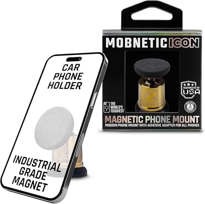 Mob Armor MobNetic Icon Car Phone Mount, Magnetic Phone Holder for Car w/ 90lb Pull Force, 90º Tilt & 360º Rotation, Aluminum Build, Compatibility for iPhone & Android (Gold)