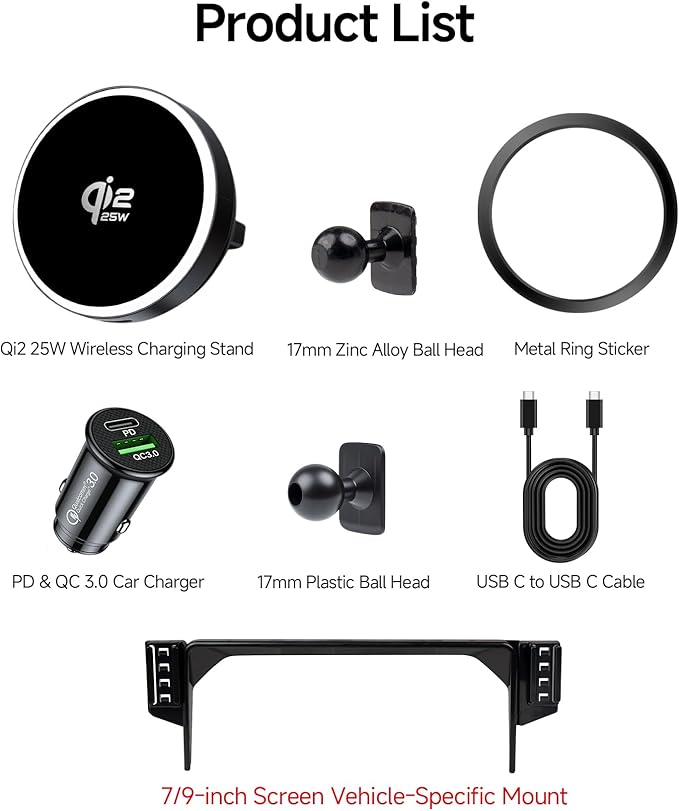 Qi2.2 Max 25W Fast Wireless Car Charger Phone Holder for 2023-2026 Honda Accord 7/9-Inch Screen, Magnetic Phone Mount Compatible with MagSafe