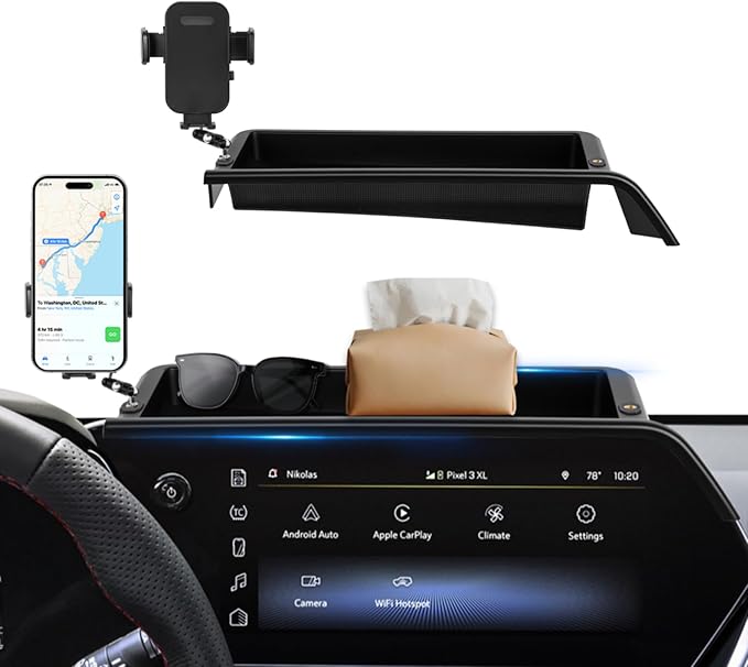 Car Phone Holder Compatible with Chevy Trax 2024-2026 Accessories 11-Inch Screen Fixed Clip, Cell Phone Mount with Dash Organizer Storage Box Hands-Free 360° Rotation