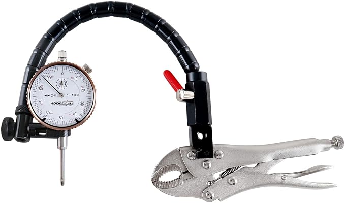 Accusize Industrial Tools Disc and Rotor/Ball Joint Gage Set, 0510-0917 | Checks Ball Joint Wear and Disc Rotor Runout; 0-1 in x 0.001 in Dial, Flexible Arm, Vise Grip