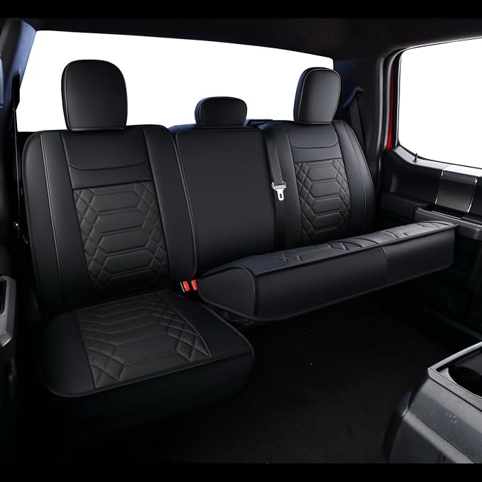 RISINGSTAR Silverado Faux Leather Seat Covers, Fit for 2019-2026 Chevy Silverado GMC Sierra 1500 and 2020-2026 2500HD 3500HD Crew Cab(Rear Set, Black Rear)