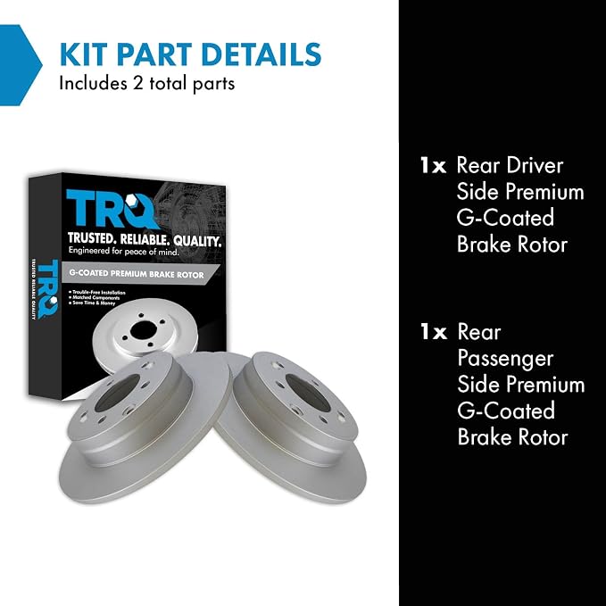 TRQ Rear Brake Rotor Set G Coated Solid Compatible with 2006-2019 Hyundai Sonata 2010-2017 Azera 2016-2018 Tucson 2014-2016 Kia Cadenza 2011-2020 Optima