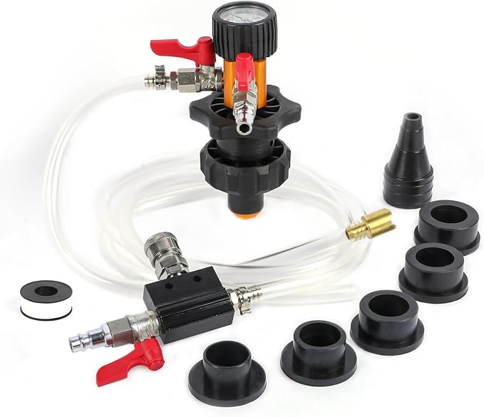MR CARTOOL Coolant System Refill Kit, Automotive Vacuum Fill Coolant Tool Set with Pressure Gauge, 5 Adapters and Air Connectors, Antifreeze Change Tool for Testing Radiator and Heating Core Pipes