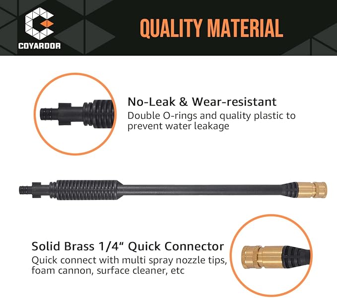 Pressure Washer Gun with Extension Wand & 5 Spray Nozzle Tips, M22-14mm & M22-15mm Fitting Replacement for Ryobi, Karcher, Powerstroke, Greenworks, and More Electric Power Washer