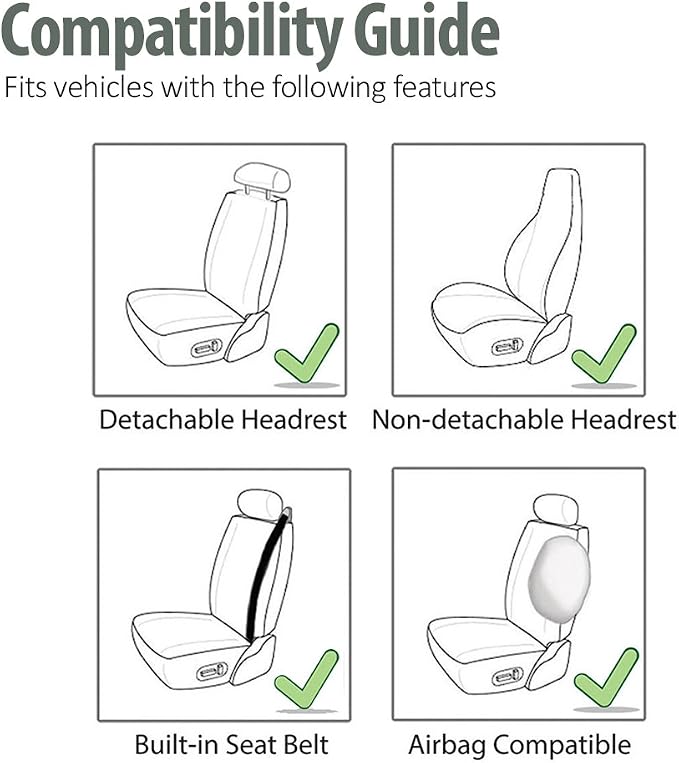 FH Group All Purpose Flat Cloth Car Seat Covers - Universal Fit, Full Set Seat Covers, Washable, Fit Most Car, Truck, SUV, Van - Black