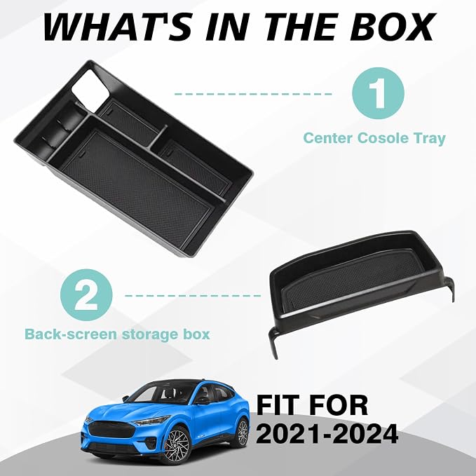 BestEvMod Center Console Organizer & Dash Tray Compatible with 2021-2024 Mustang Mach E Middle Storage Box with Coin Holder Storage 2PCS Set(V1 Console Organizer+Dash Tray)
