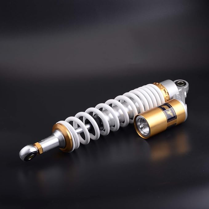 Pair Motorcycle 375mm Rear Air Shock Absorbers for 150cc-750cc Karting Scooter ATV Yamaha Suzuki Honda Kawasaki White Golden