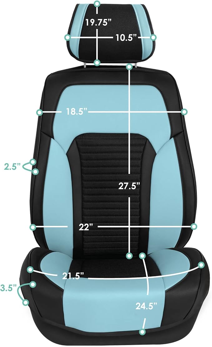 FH Group Front Set Faux Leather Car Seat Cushions for Low Back Seat, Universal Fit, Airbag Compatible Seat Cover for SUV and Sedan, Blue