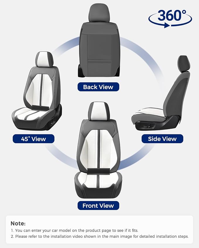 Huidasource Front Car Seat Covers, Luxury Faux Leather Car Seat Covers Front Seats, Compatible with Airbags, Seatbelt Buckles, Cooling＆Heating, Universal Fit for Most Cars Vans Trucks SUVs, Gray＆White