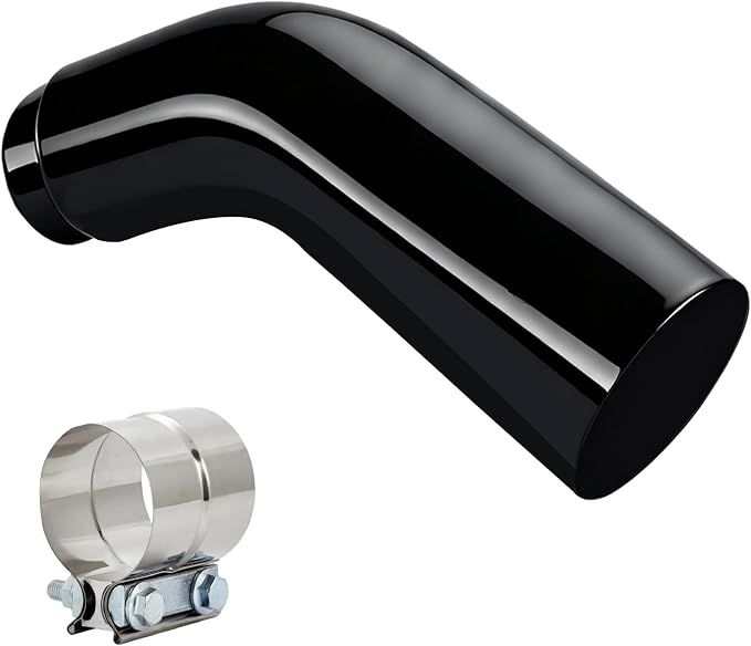 Universal 5" to 7" Exhaust Elbow Pipe with Steel Clamp - Silver Chrome or Black Painted for Car, Truck & Diesel