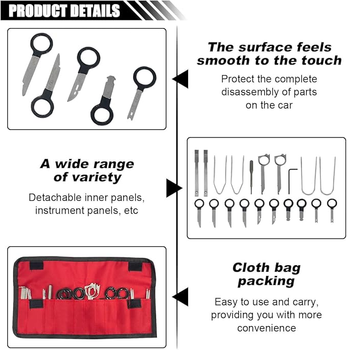 LAINLOY 20PCS Car Radio Removal Tool Kit, Professional Tooling Car Audio Stereo CD Player Removal Key Kit, Universal Radio Removal Pry Tool Kit for Most Cars and Trucks (Red)