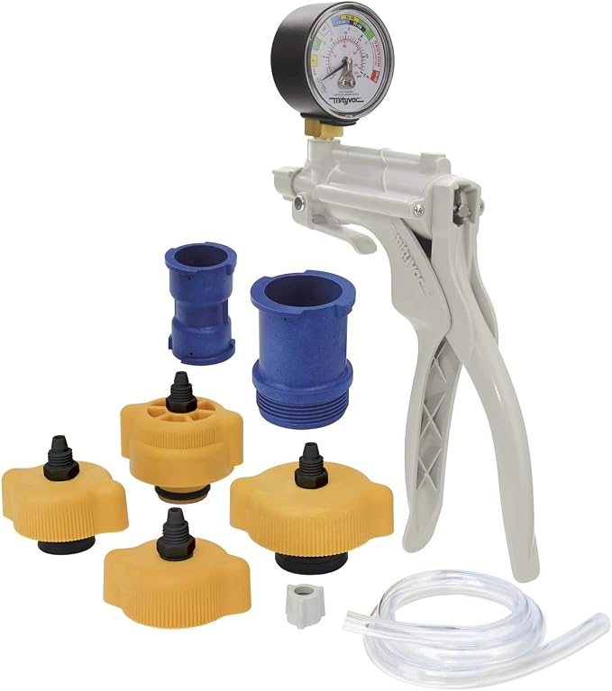 Mityvac MV4560 Radiator/Cooling System Pressure Test Kit for Asian, European, US Cars and Light Duty Trucks, Includes Hand Pressure Pump, 4 Cooling System and 2 Dual-Function Cap Test Adapters