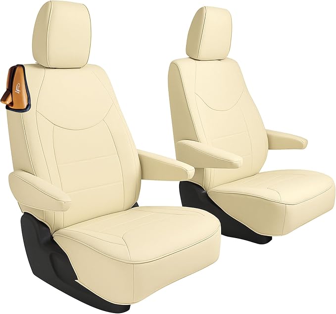FH Group Custom Fit Car Seat Cover Specefically Made for Chrysler Pacifica 2017-2024 - 2nd Row Set Hybrid, Faux Leather, Solid Beige
