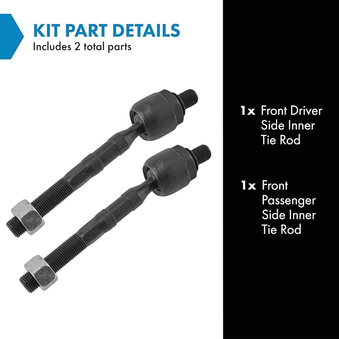 TRQ Front Inner Tie Rod Set 2 Piece Compatible with 2006-2011 Hyundai Azera 06-10 Sonata 07-09 Kia Amanti