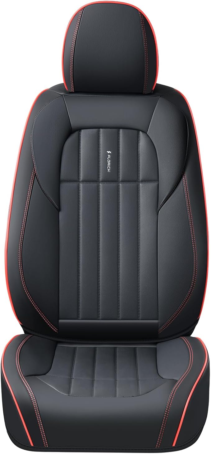 FLORICH Leather Seat Cover, Car Seat Covers Front Set, Waterproof Car Seat Protectors, Front Seat Covers 2 Pack, Automotive Seat Covers Protector Fit for Most Cars Trucks SUV - BlackRedLine