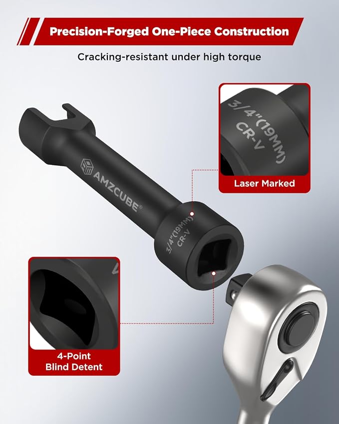 1/2" Drive 3/4" (19mm) Socket of Strut Channel, 12-Point 5-inch Cr-V Deep Impact Socket, Anti-Break and Black Phosphate Finish, Fits 1-5/8″, 2-7/16″ & 3-1/4″ Strut Channels