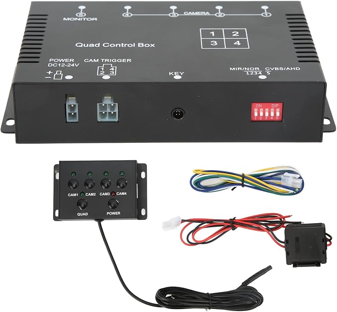 Rearview Camera Control Box, 4 Channel Video Splitter 1080P AHD DC12V 24V Camera Video Screen Switch for RV Truck Bus Trailer
