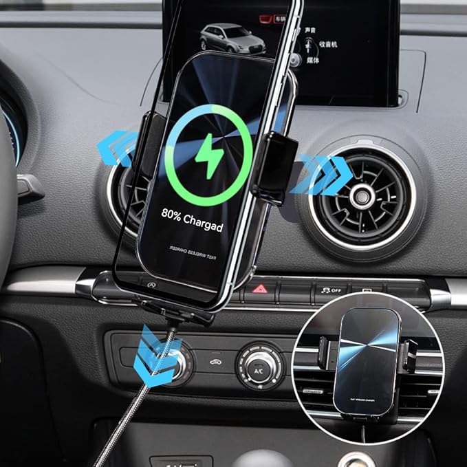 Car Phone Holder Fit for Audi A3 S3 RS3 8V 2020-2014,Phone Mount with 15W Fast Charging,Stand in Car Air Vent/Dashboard,Auto-Clamping Wireless Car Charger Custom for iPhone,Samsung,LG ect.