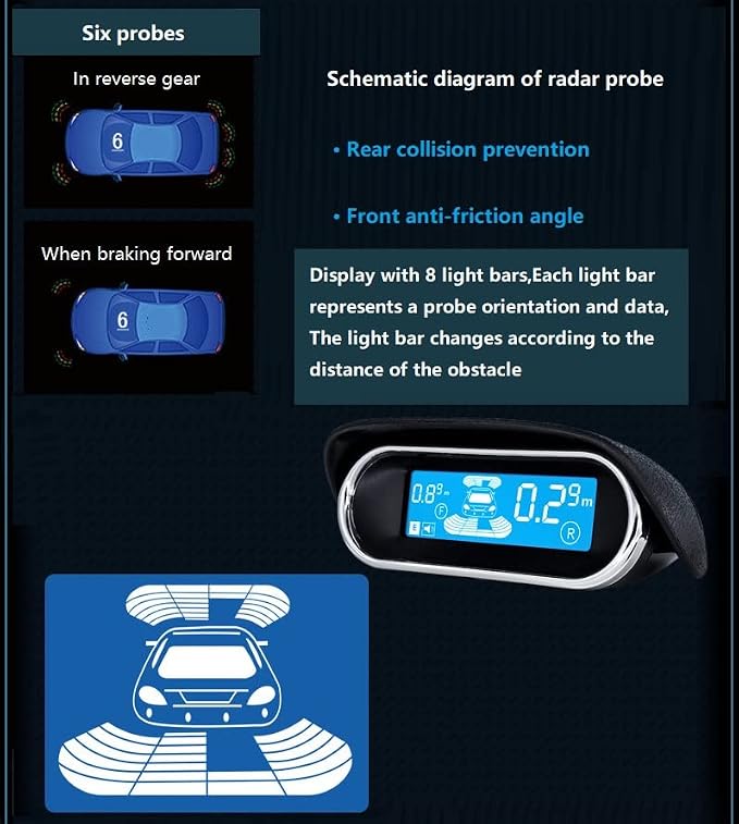 Dual Core Parking 6 Sensors Rear Front View LCD Display Reverse Backup Radar New Adjustment Car LCD Dual-Display Dual-Core 6 Probe Reversing Backup Radar Dual Core Parking