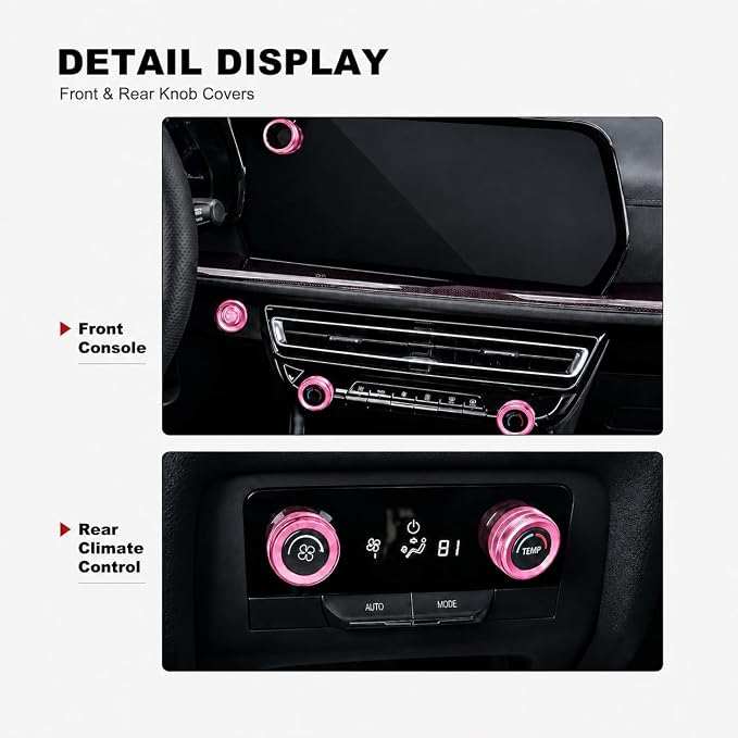 2024-2026 Chevy Traverse Accessories, 7PCS Aluminum Alloy Knob Cover Trim Set, Interior Control Knob Rings with Enhanced Grip (Pink)
