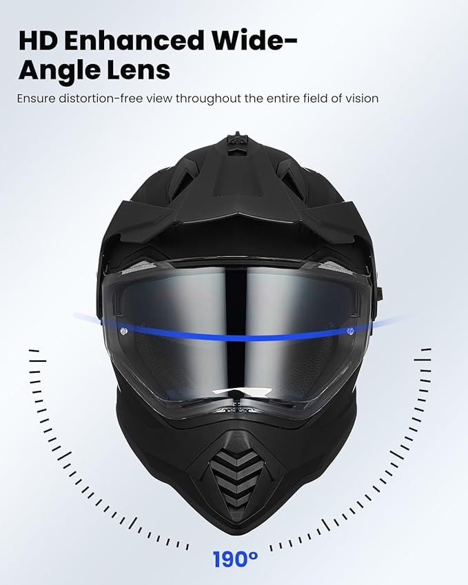 ILM Dual Sport Adventure Motorcycle Helmet with Pinlock Compatible Sun Visor Snowmobile ATV Dirt Bike Off Road Casco Model WS902 (Matte Black, XL)