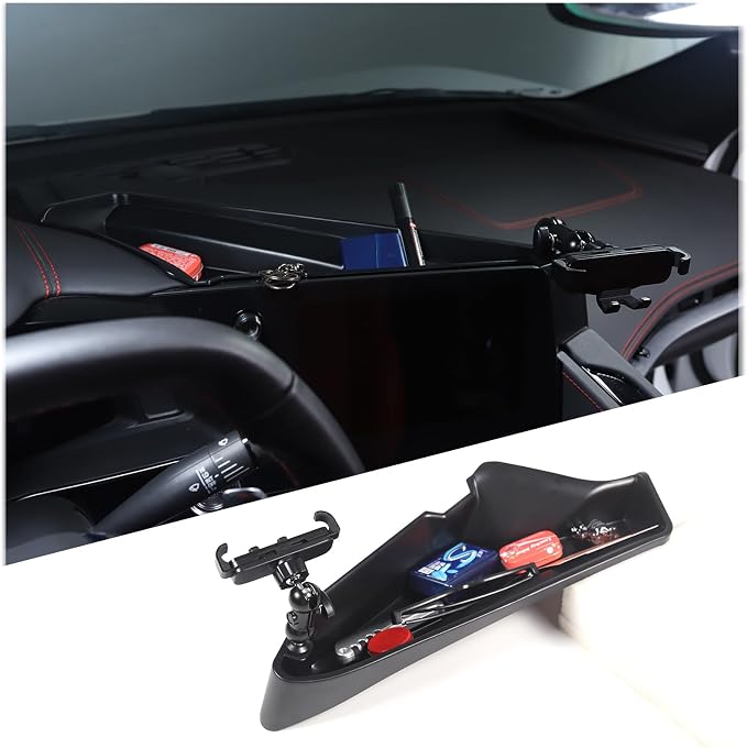 TOYCIDFG Dashboard Storage Tray Behind Navigation Screen with Phone Holder for Corvette C8 Stingray 2020-2026, Center Console Car Organizer Tray Interior Accessories (Type D)