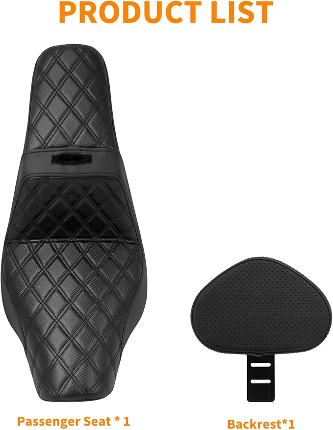 Motorcycles Driver Passenger Seat Cushion Pad One-Piece Seat Leather Pillion with Driver Backrest Fit for Harley Low Rider FXLR FXLRS Sport Glide FLSB 2018-Up (Black Stitching)