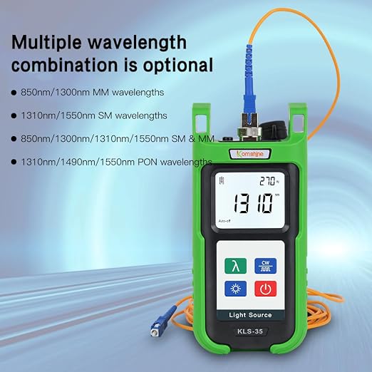 Optic Fiber Power Meter KomShine KPM-35 w/ 7 Wavelengths 850 980 1300 1310 1550 1625nm + Optical Fiber Singlemode Light Source KLS-35 1310/1550nm Support Self Calibration