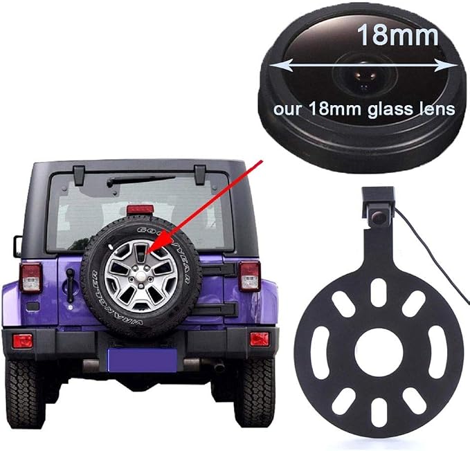 HD IP68 1280Pixels Auto 170° Trunk Handle Button Tail Gate Rear View Reversing Backup Parking Camera Compatible with Jeep Wrangler/Willys/Unlimited Sahara Spare tire Rubicon Reifen/PKW Reservereifen