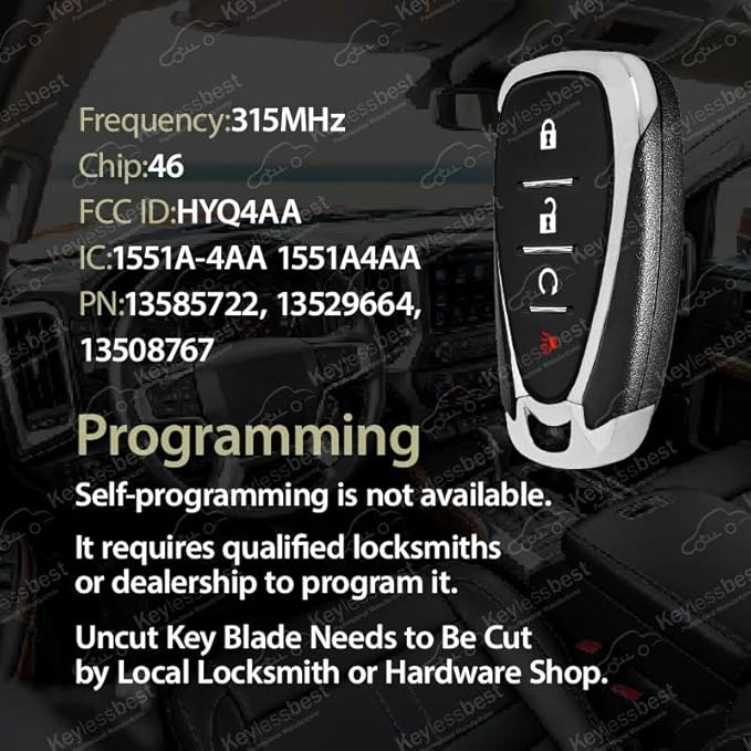 2 Keylessbest Replacement for 2019 2020 2021 2022 Chevrolet Bolt Volt Equinox Trax Sonic Key Fob Remote Control HYQ4AA 4 Buttons 315MHz