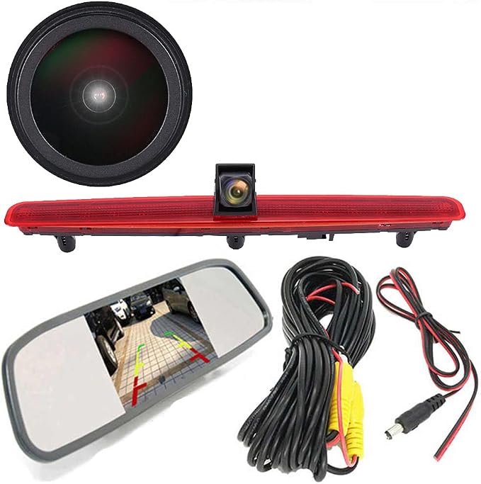 Caros HD 1280x720 Pixels 1000 TV Lines 3rd Brake Light Reversing Camera Brake lamp Parking Camera Replacement for VW T5 Bus Transporter Multivan Caravelle Business Third 3rd+4.3' Reverse Monitor