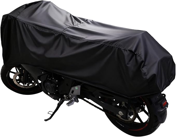 Dream Apparel Motorcycle Half Cover, Waterproof Motorcycle Cover for Outdoor, Rain Snow Dust Protection Universal Fit Heavy Duty Motorbike Vehicle Cover with Storage Bag, Black L