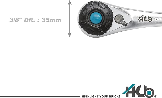 HB 13-Piece 3/8" Drive Socket Set AKM021-U | 120-Tooth Ratchet Handle 3° Arc Swing Offset Quick Release Disc Function | Chrome Vanadium Steel Micro-Chrome Finish | Portable Rack Made in Taiwan
