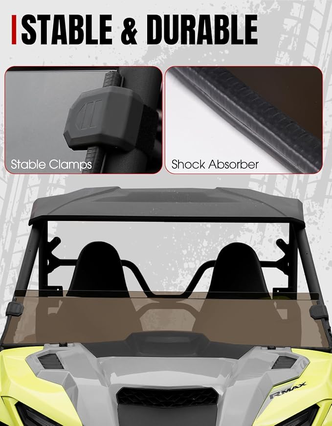 A & UTV PRO Front Tinted Half Windshield for Yamaha Wolverine RMAX2 1000/ RMAX4 1000 2021-2026 Accessories, Hard Coated Vented Window Windscreen, 250x Stronger Than Glass, 1PC