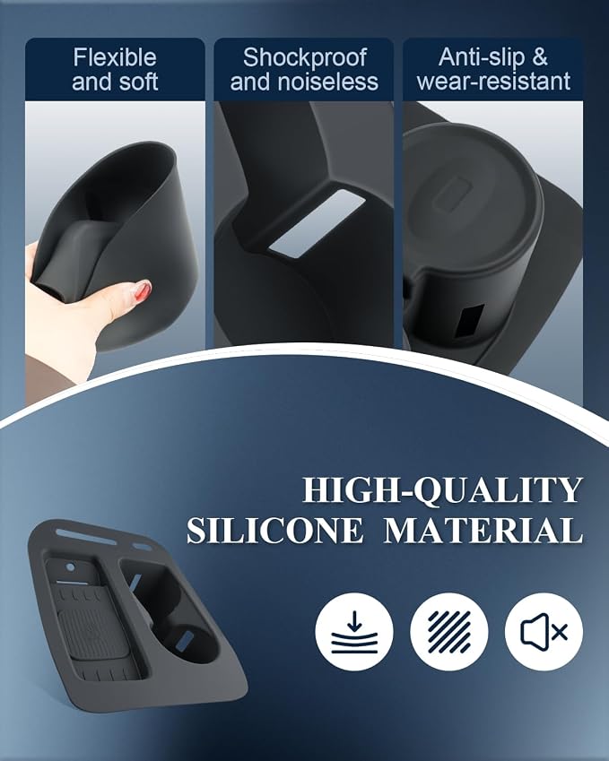 BIBIBO for 2026 Hyundai Palisade Center Console Organizer 2026 Hyundai Palisade Console Silicone Cup Holder Insert 2026 Palisade Console Insert Tray (Black)