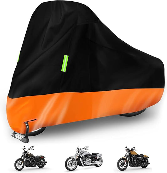 Waterproof Motorcycle Cover Replace for Harley Davidson Cruiser Iron 883/FAT BOY 114/HERITAGE Classic 114 with Anti-Theft Lock Hole & Reflective Strips for Outdoor Rain Snow Protection(86-94in)