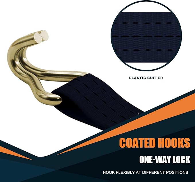 1.5 inch Ratchet Straps Heavy Duty 8 Pack 1-1/2 in x 12ft Cargo Load Tie Down Strap Double J Hook Black 2200lbs Working Load for Trucks