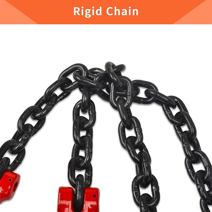 3/8" Grade 80 V-Type Transport Tow Chain w/15 J-Hooks 2Ft Long Shank Legs for Flatbed Truck Tie Trailer Tractor Car Wrecker Tow Chain,7100Lbs Work Load Limit,G80 Steel Towing Bridle,Black+Red