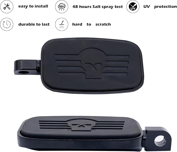 Kinglemc Front Rider Rear Passenger Position Floorboards Footboard Footpeg for Harley Dyna Touring Softail Sportster 883 1200 (Black, Skull 7.2 * 2.5")