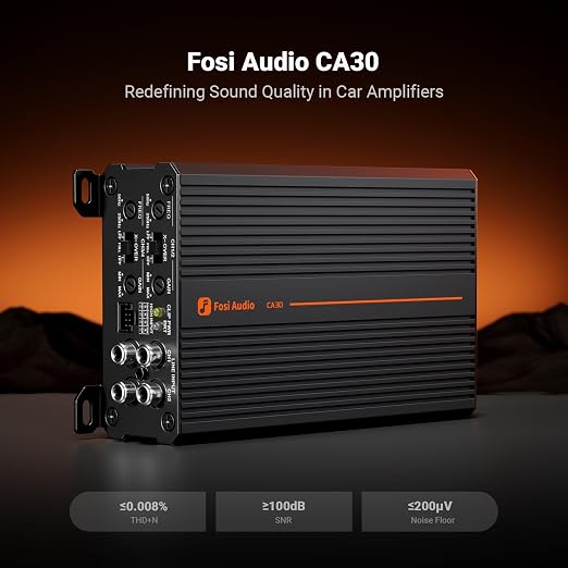 Fosi Audio CA30 4 Channel Car Amplifier Mini Class D 200x4 Peak 400 Watts, Micro Compact Amp Mono Subwoofer, RCA/High Level Input, 320W 2 Bridgeds, Low Noise HiFi for Vehicle Stereo Audio Sound System