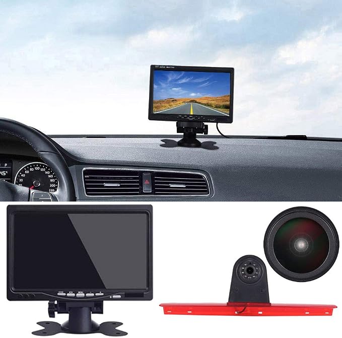 1280 * 720 Pixel Super HD Brake Light Backup Camera Set with 7 Inch LCD Monitor, Night Vision Reversing Camera Replacement for VW T5 Bus Transporter Multivan Caravelle Bussiness 2003-2015 Bj