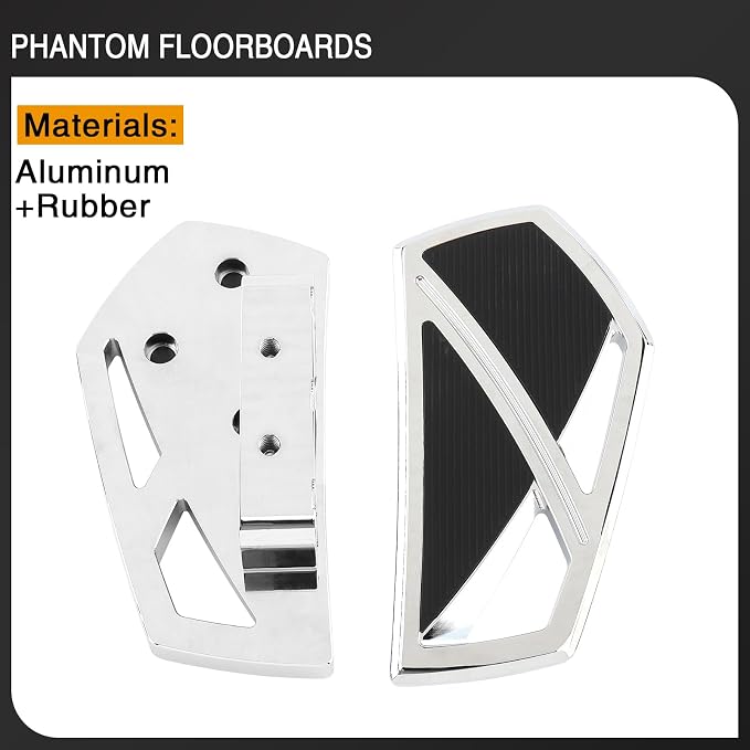 Motorcycle Floorboards Phantom Front Foot Pegs Footrest for Harley Softail 2018-2024 Fat Boy Street Bob Low Rider Sport Glide Slim Fatbob Breakout 114 (Chrome)