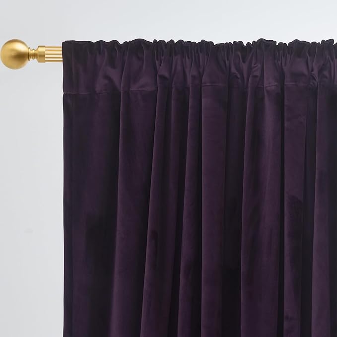 Roslynwood Luxury Soft Deep Purple Velvet Curtains 63 inches Long Back Tab Thermal Insulated Blackout Window Drapes for Living Room/Bedroom/Dining Room, W52 x L63, 2 Panels